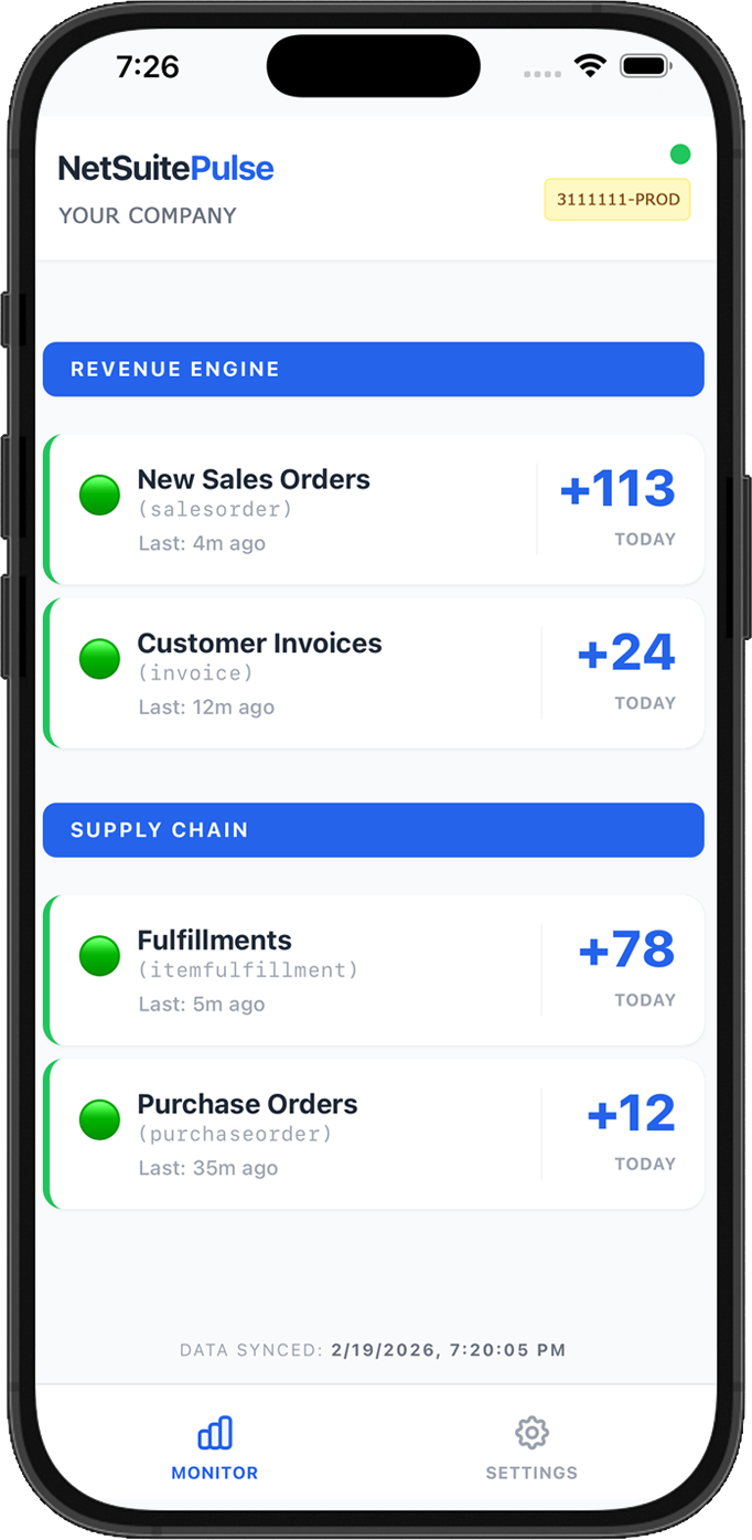 NetSuite Pulse App Interface